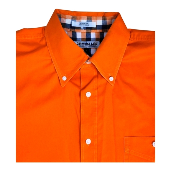 Drysdales Western Button-Down Shirt Men’s L Orange 100% Cotton Cowboy Ranch - Picture 3 of 6